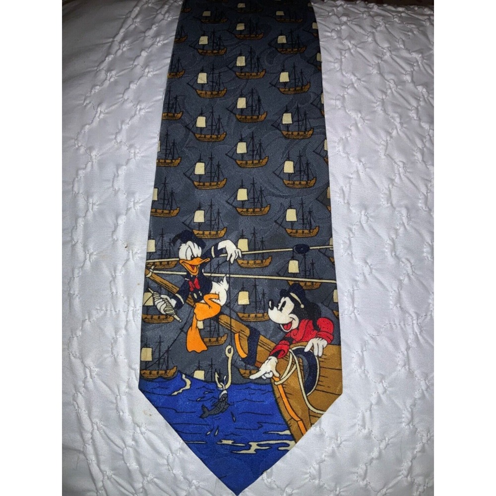 Disney Unlimited Nautical Necktie Mickey Mouse Donald Duck Novelty Tie Fishing